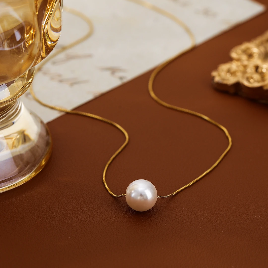 复古珍珠吊坠铜镀真金项链简约优雅高级感锁骨链轻奢饰品