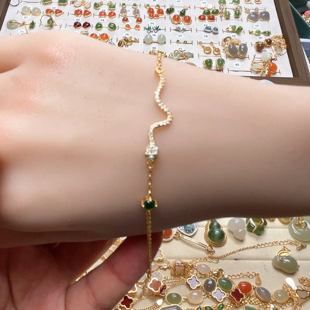 和田玉手链银S925镶嵌