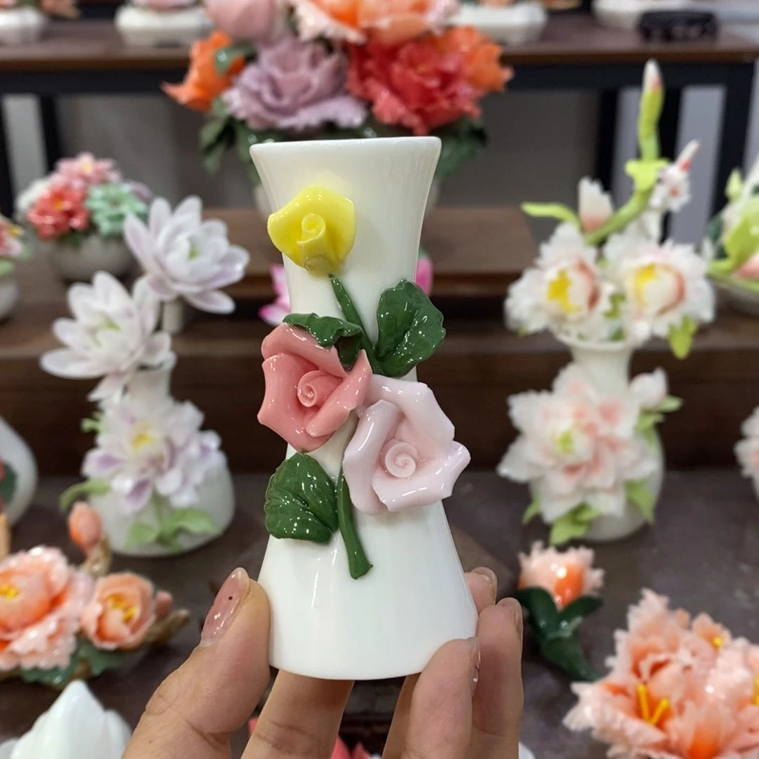 瓷片陶瓷手工花摆件