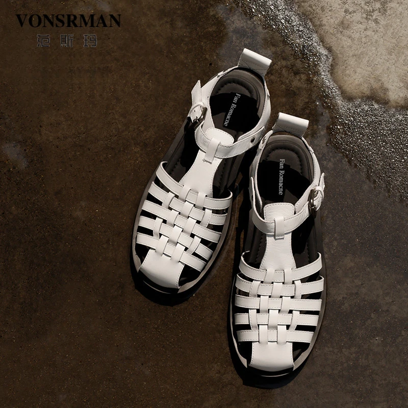 范斯玛 复古编织罗马凉鞋女2025春夏款高端百搭沙滩鞋