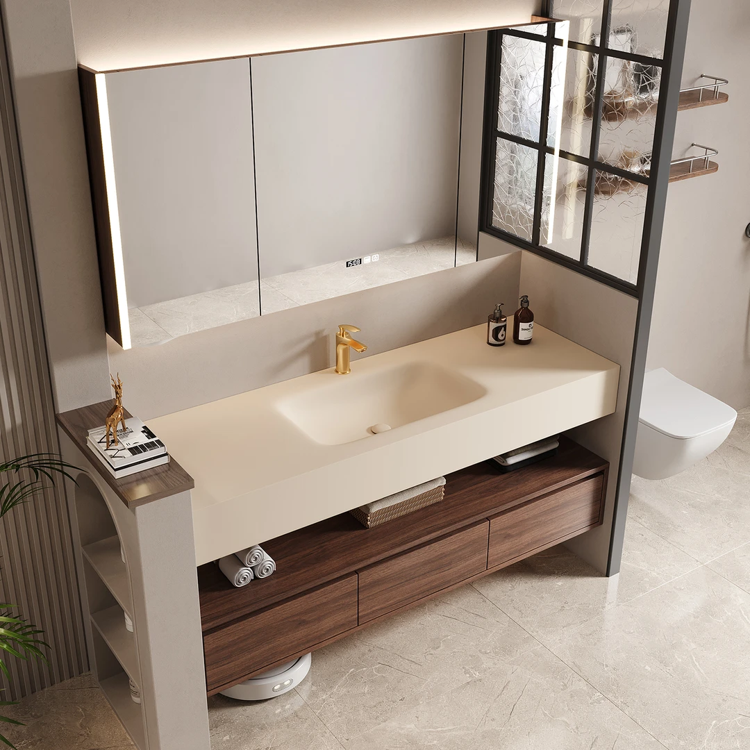 中古风岩板热弯一体盆洗漱台组合定制卫生间浴室柜组合洗手洗脸盆