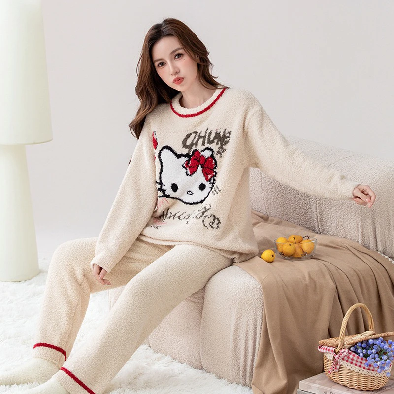 2025新款半边绒保暖舒适睡衣女秋冬软绵绵保暖加厚长袖套头家居服