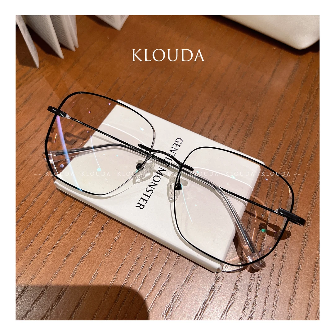 Klouda简约黑线无框切边眼镜多边超轻时尚显瘦百搭防蓝光定制度数