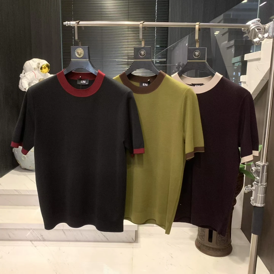 1101  新款男士高奢简约时尚休闲撞色圆领绵羊毛短袖