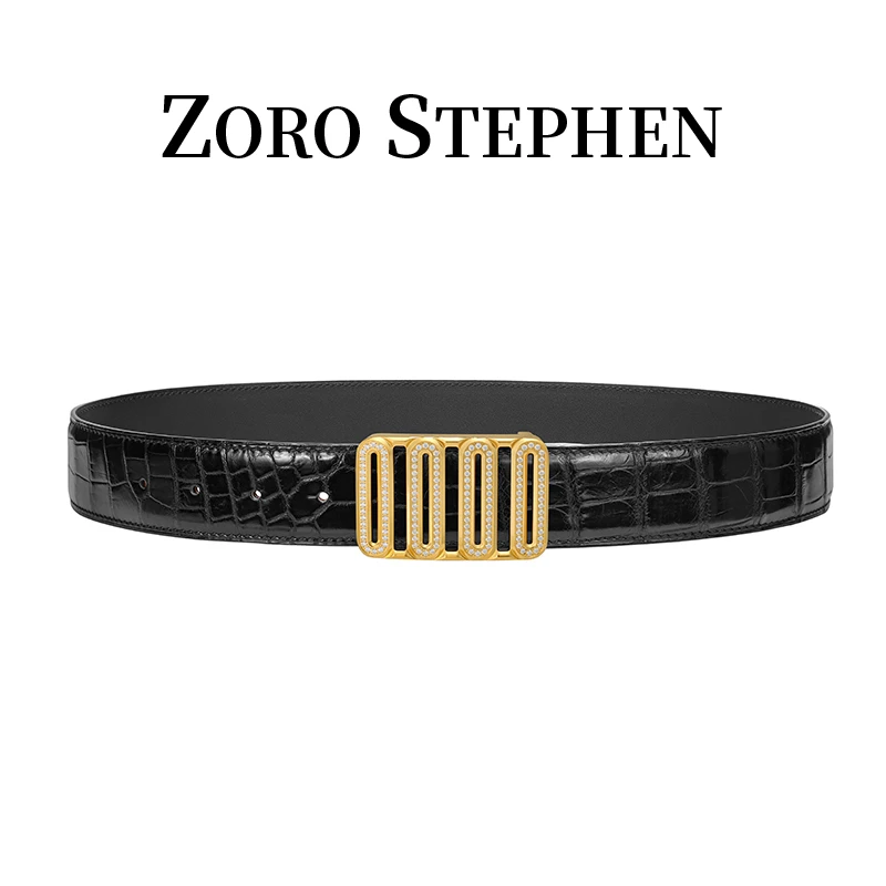 2025新款镶钻镀金扣玄青黑手工高档鳄鱼皮腰带男士时尚商务皮带