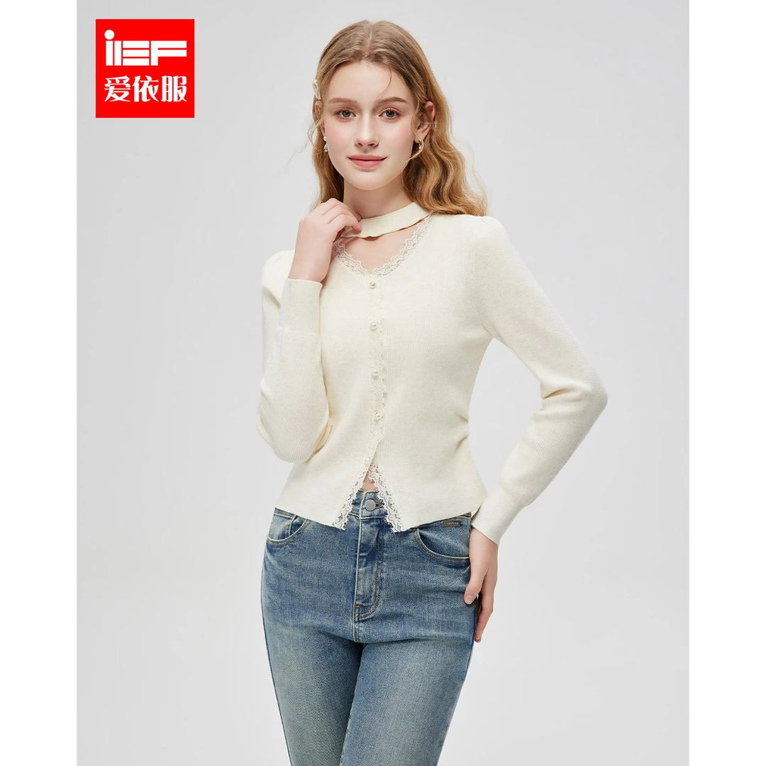 IEF/爱依服2024秋季新款时尚性感辣妹风百搭修身显瘦毛织上衣