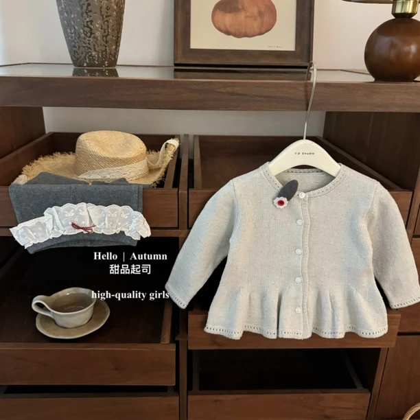 【甜品起司】原创设计！女宝宝韩系蛋糕针织娃娃衫洋气微喇裤套装