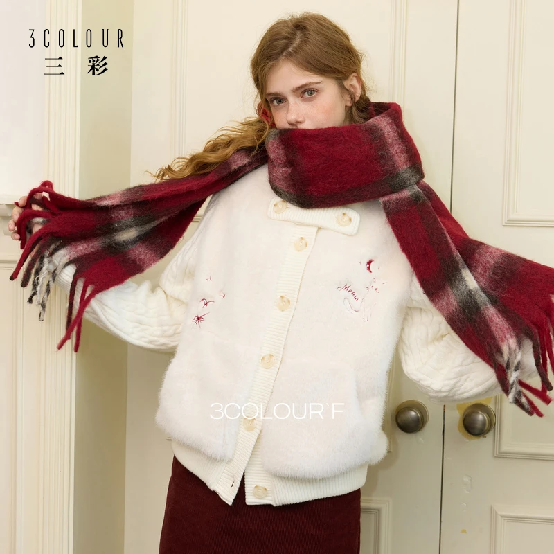 3733娇娇专属三彩独醒2025冬季新款环保皮草刺绣毛绒外套立领dbx