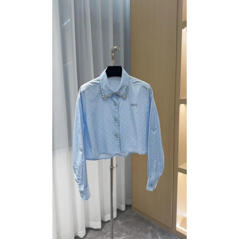 《猪猪出品》2025春夏上新白色镶钻时尚休闲长袖衬衫557