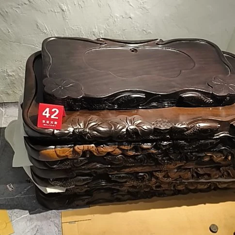 z***8木黑檀木茶盘81/41公分左右荷叶边雕鱼