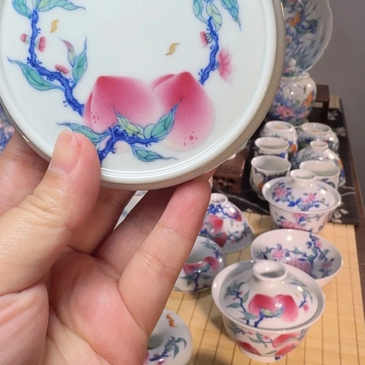 冰***芦斗彩福寿两桃小盖置