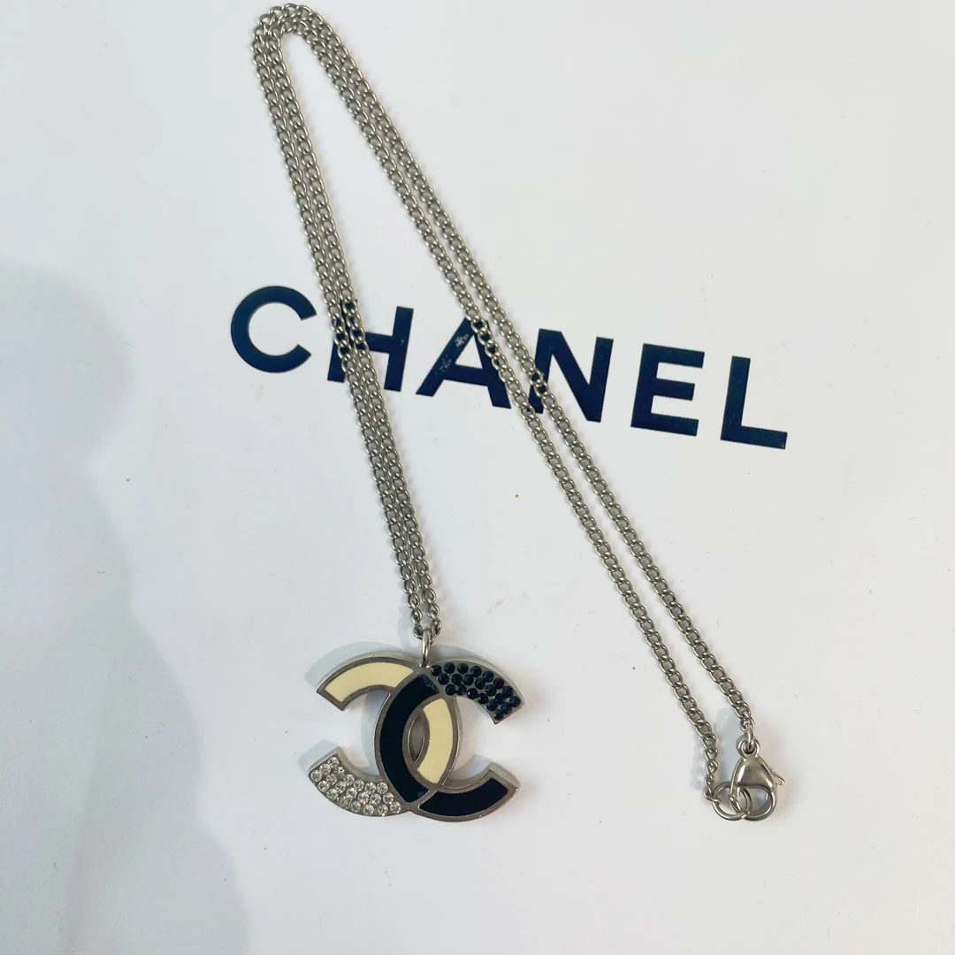 95新 Chanel/香奈儿 Chanel vintage香奈儿中古双c银色珐琅锁骨链
