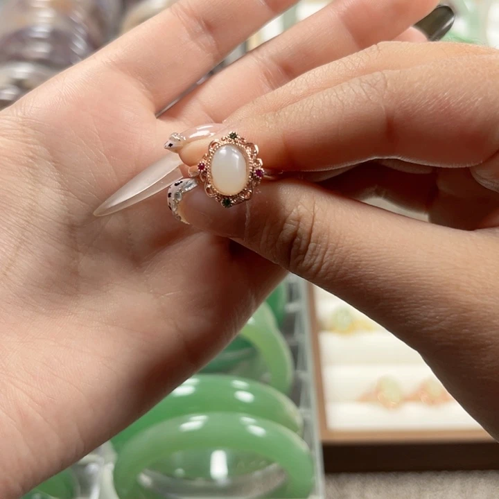 和田玉合金戒指和田玉戒指