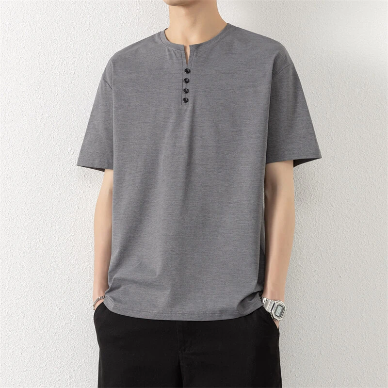 冰丝V领短袖T恤男士夏装潮牌爆款半截袖男装夏季新款凉爽打底衫t