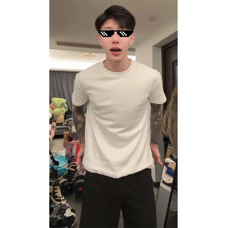 斌子同款小领口双面德绒短袖T恤男款春季cleanfit修身内搭打底衫