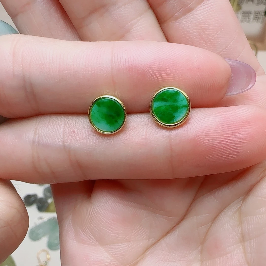 翡翠银S925镶嵌耳饰耳钉款
