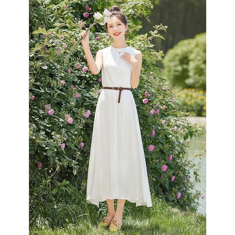 显瘦白色仙气夏季法式长裙蕾丝后妈新款2025夏新简约大摆连适y供