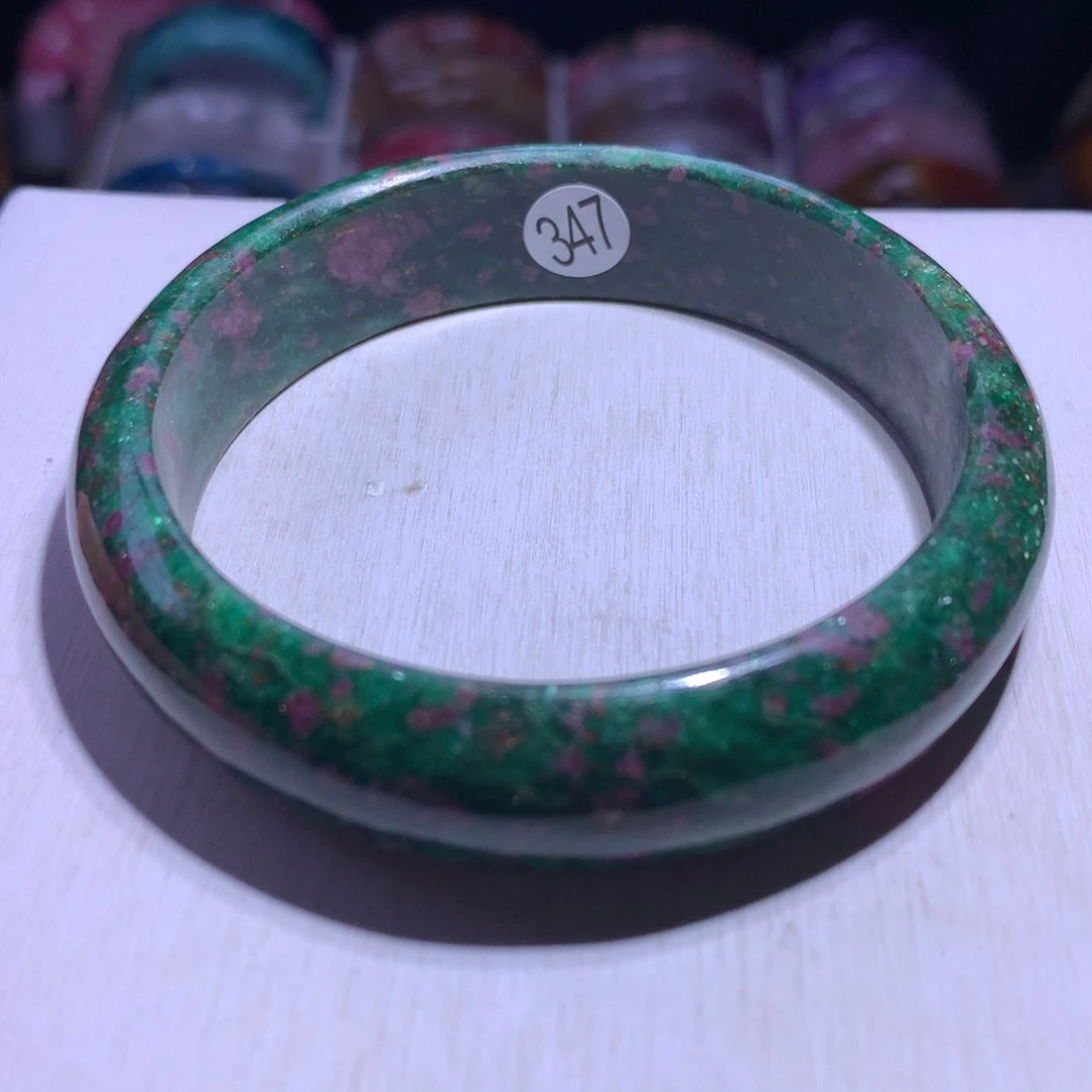 水晶手镯银S925镶嵌红绿宝61.8圈347