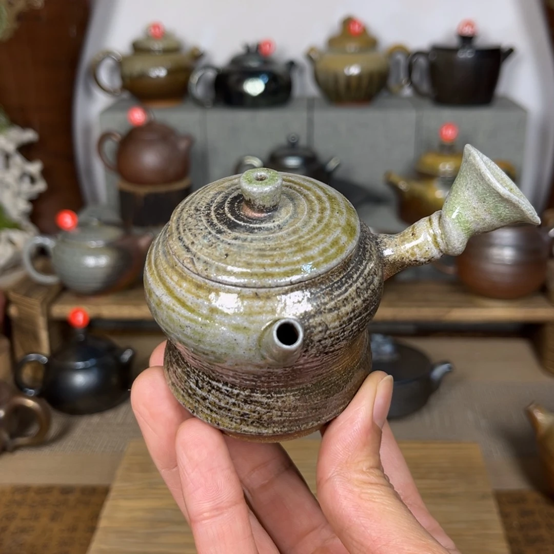 壶建水紫陶白泥古法柴烧小侧把100c c