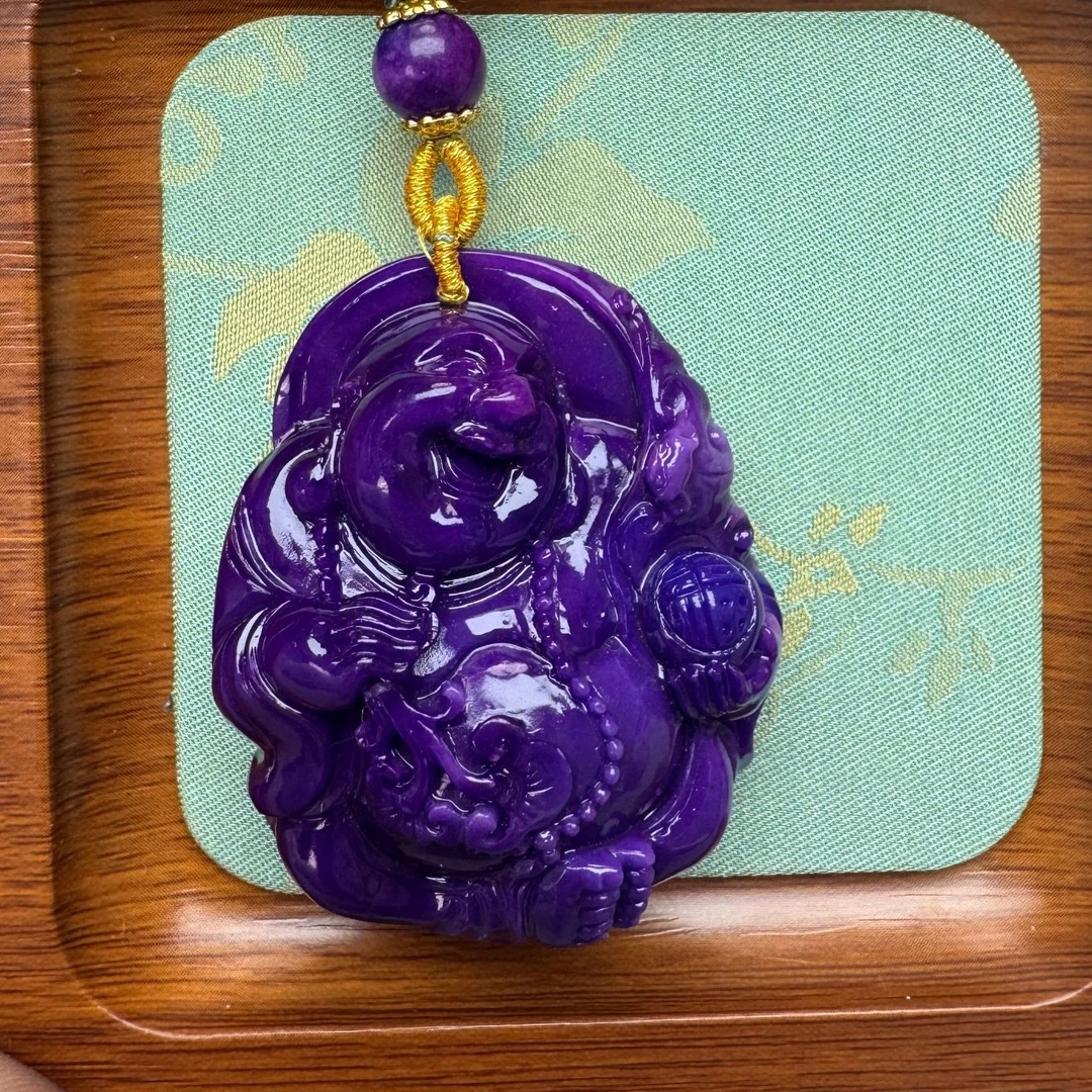 非金属珐琅吊坠 紫色笑佛公雕刻吊坠H266