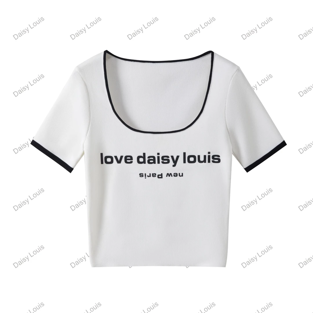 【Li】DAISYLOUIS2025白色修身冰丝针织衫夏季新款简约短款短袖上衣