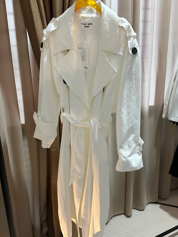 韩系洋气双排扣条纹风衣外套女显瘦气质系带