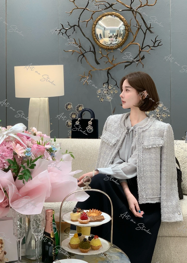 千金感纺织纱粗花呢混色手工拉毛dio风定染万能搭小香外套w1737j1