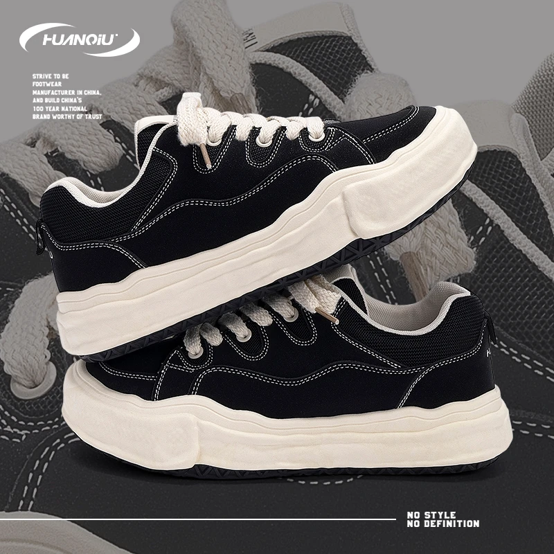 环球黑白复古厚底板鞋男鞋2025秋季新款增高时尚百搭小众韩版运动