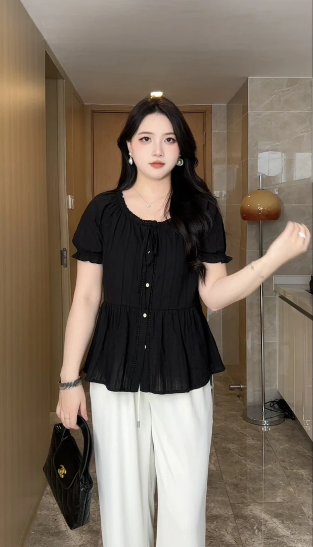 夏季新款短袖小众褶皱设计感显瘦遮肉休闲上衣