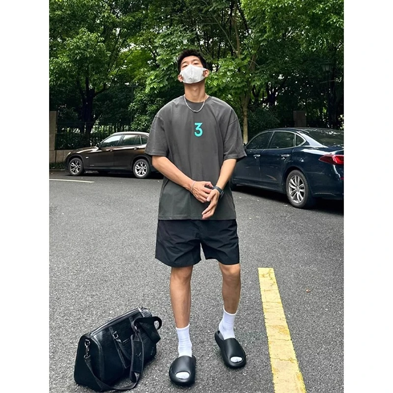 黑色运动速干短裤男夏季薄款冰丝凉感沙滩裤美式篮球运动四分短裤