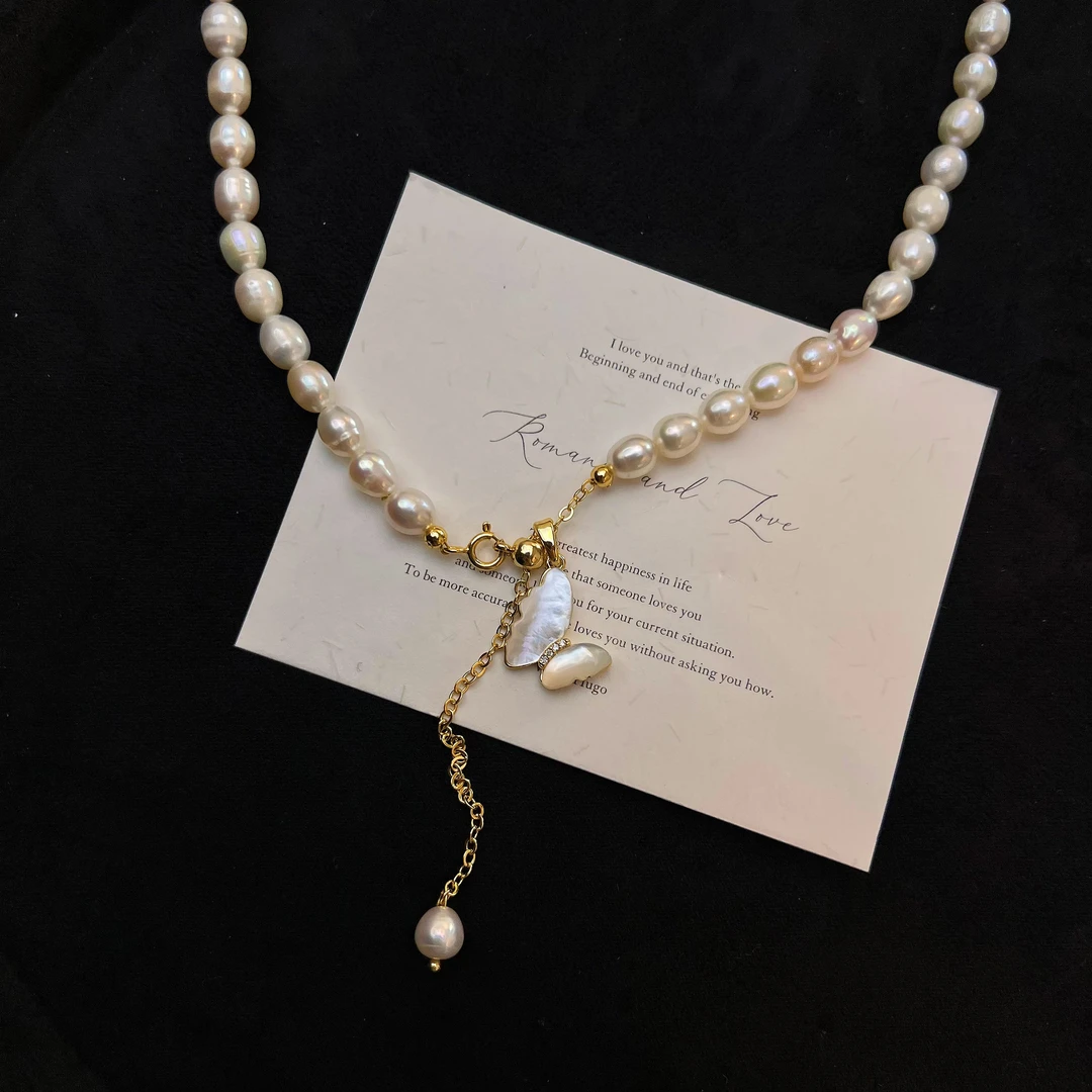 天然淡水珍珠蝴蝶时尚百搭珍珠项链时尚简约气质百搭项链LH0631