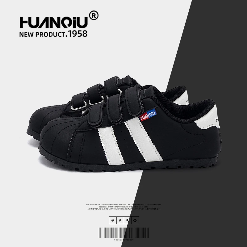 环球复古潮流魔术贴女鞋2025新款秋季贝壳头鞋小众百搭大头德训鞋