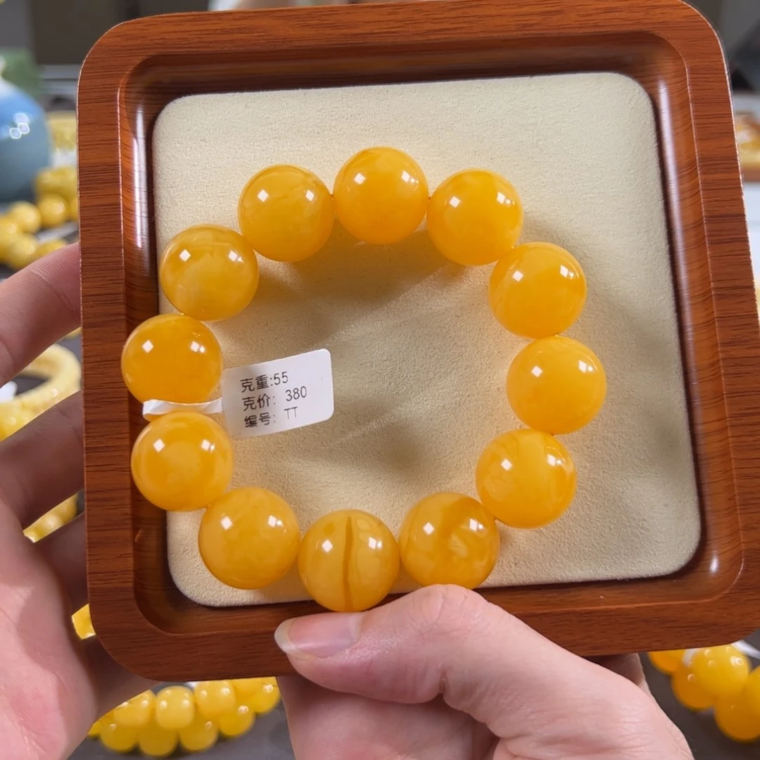 蜜蜡未镶嵌珠宝奇石20mm+焦皮同料鸡油红满蜡圆珠tt