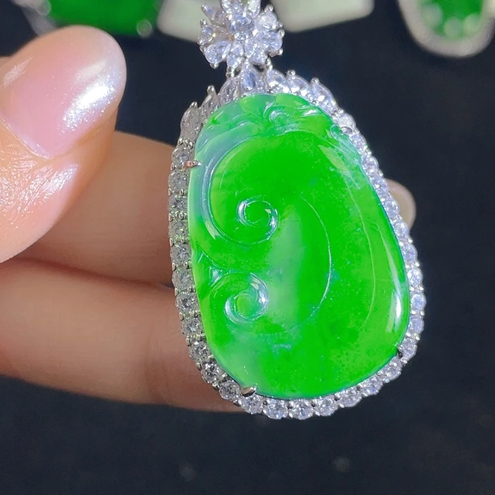 翡翠银S925镶嵌吊坠(不含链)