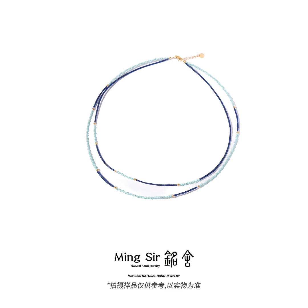 【铭舍 】绿松石青金石双拼项链1.5mm左右时尚颈饰珠宝-5.13