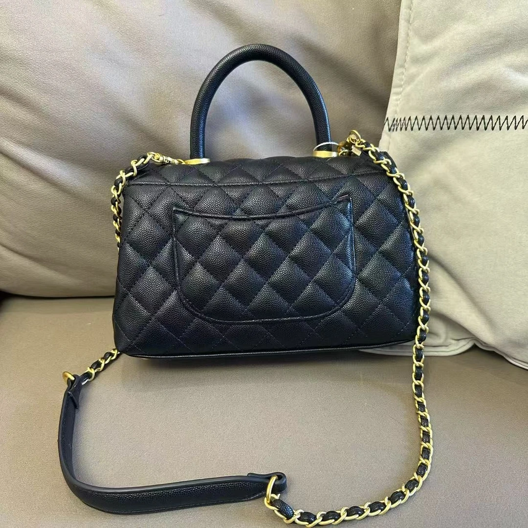 M23220#白色轻奢时尚百搭女士单肩菱格肩包（憨豆）黑色