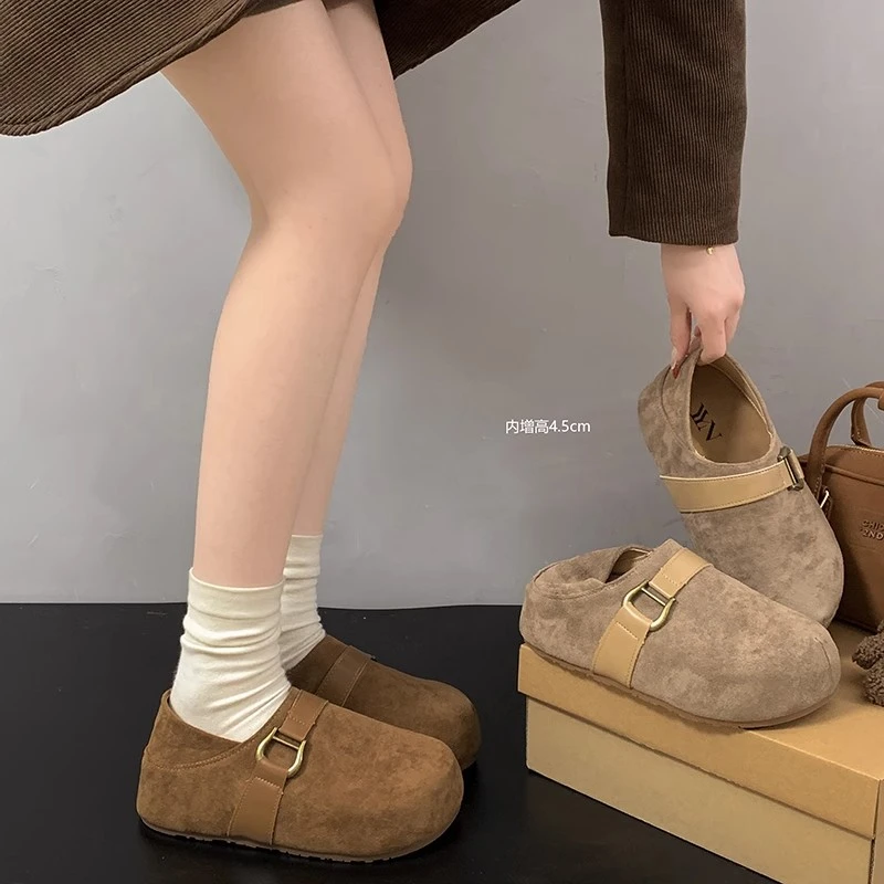 复古英伦风厚底勃肯鞋女2025时尚百搭新款春秋百搭增高深口单鞋子