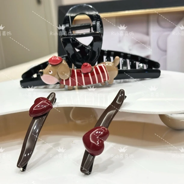 （Rich喜喜饰）韩版休闲风瑞丽风发夹头饰小众简约甜美三件套