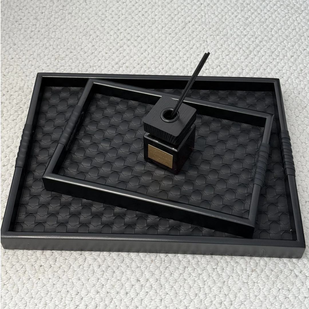 法式中古风编制皮革托盘香薰置物装饰摆件桌面钥匙首饰收纳盘高级