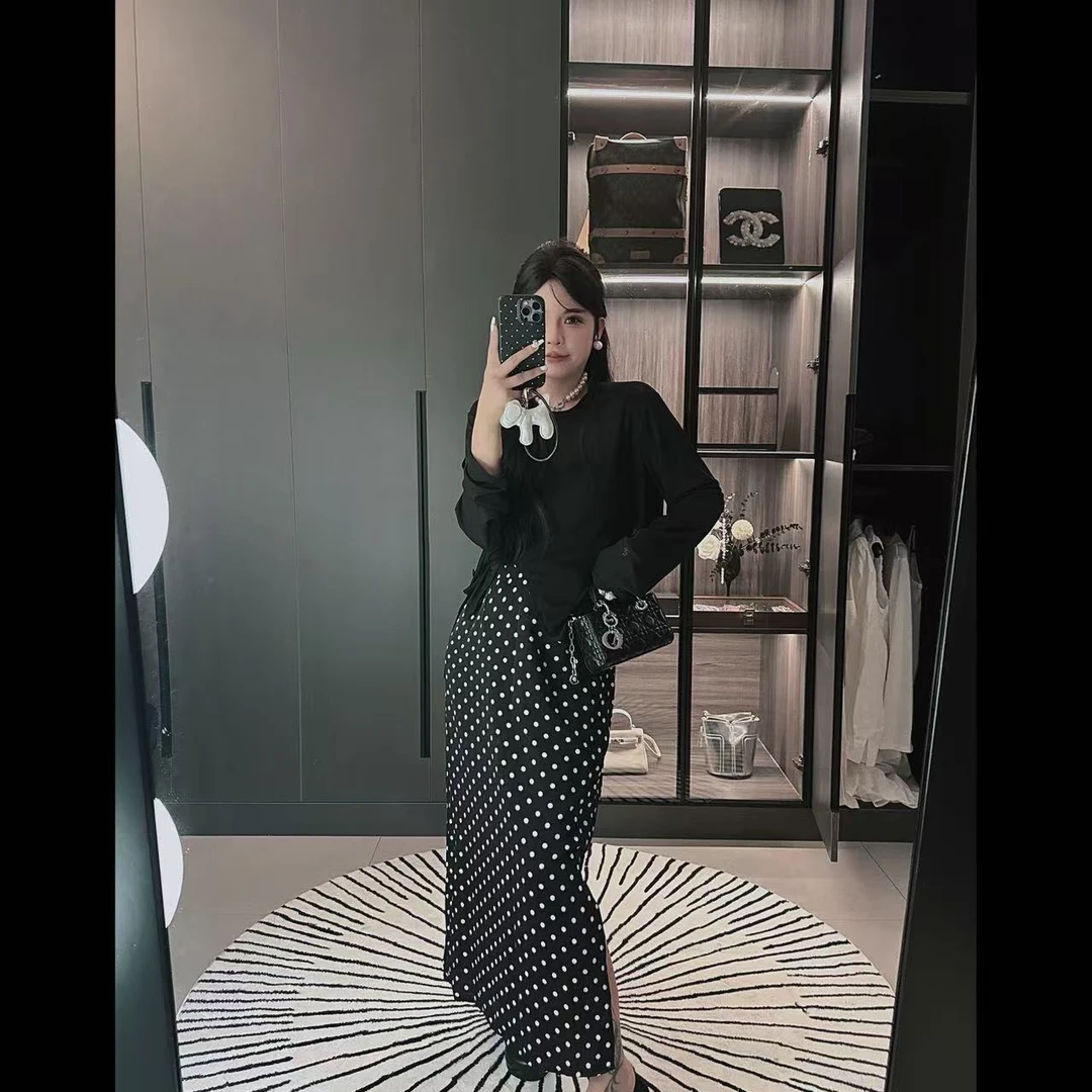 法式显瘦高腰夏季点点半身裙