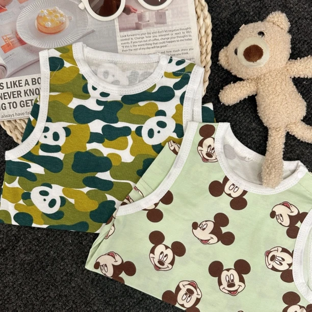 【米奇panda】宝宝夏季卡通印花背心爬服