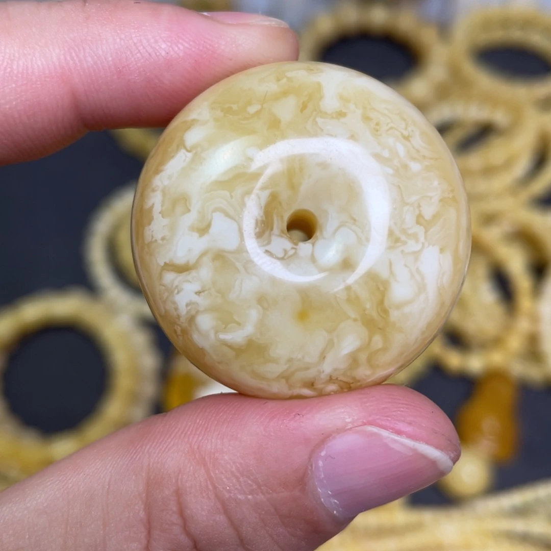 蜜蜡未镶嵌裸石虎皮纹千层雪蜜蜡平安扣22.8