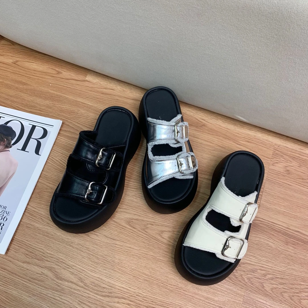 小个子厚底拖鞋增高小众交叉厚底女鞋夏季一字拖