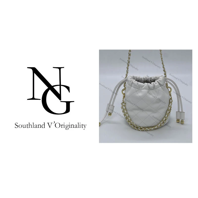 NG/14CM原创私定真皮包1112-抽绳福袋小香-白酱