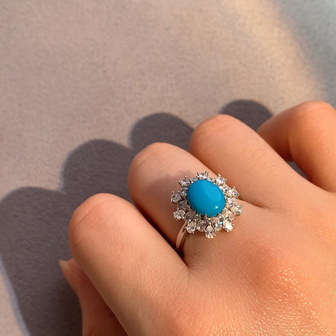 银S925镶嵌绿松石美松爆闪戒指