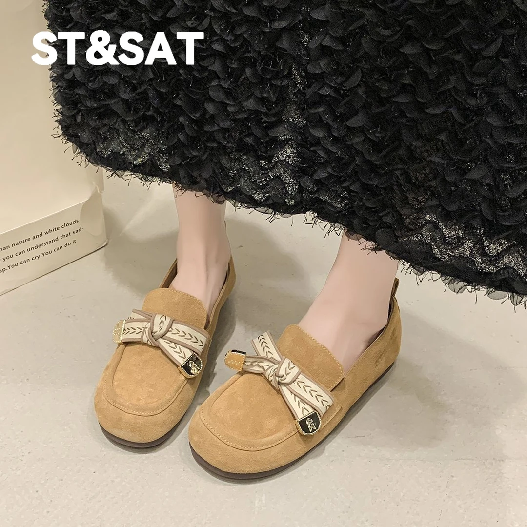 星期六厚底勃肯鞋2025年女款新品蝴蝶结乐福穆勒鞋一脚蹬复古单鞋