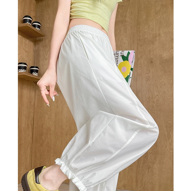花苞阔腿灯笼裤女夏季2025薄款高腰宽松小个子休闲白色八分气球裤