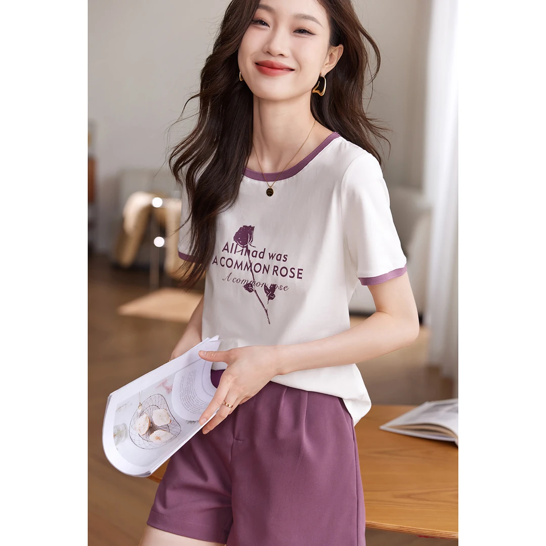 【字母T恤短裤套装】2025夏款时尚休闲舒适圆领字母短裤套装0078