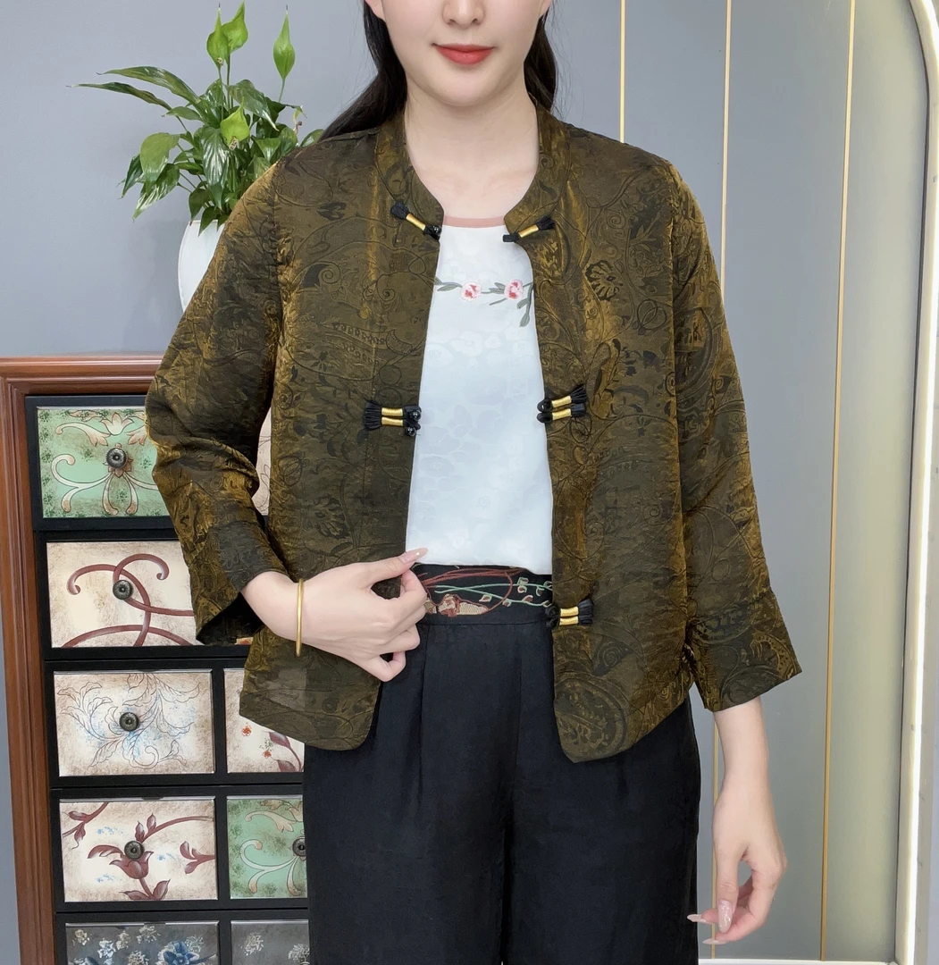 2025秋季新款新中式女装中老年妈妈装轻奢高定百搭浮光锦外套上衣
