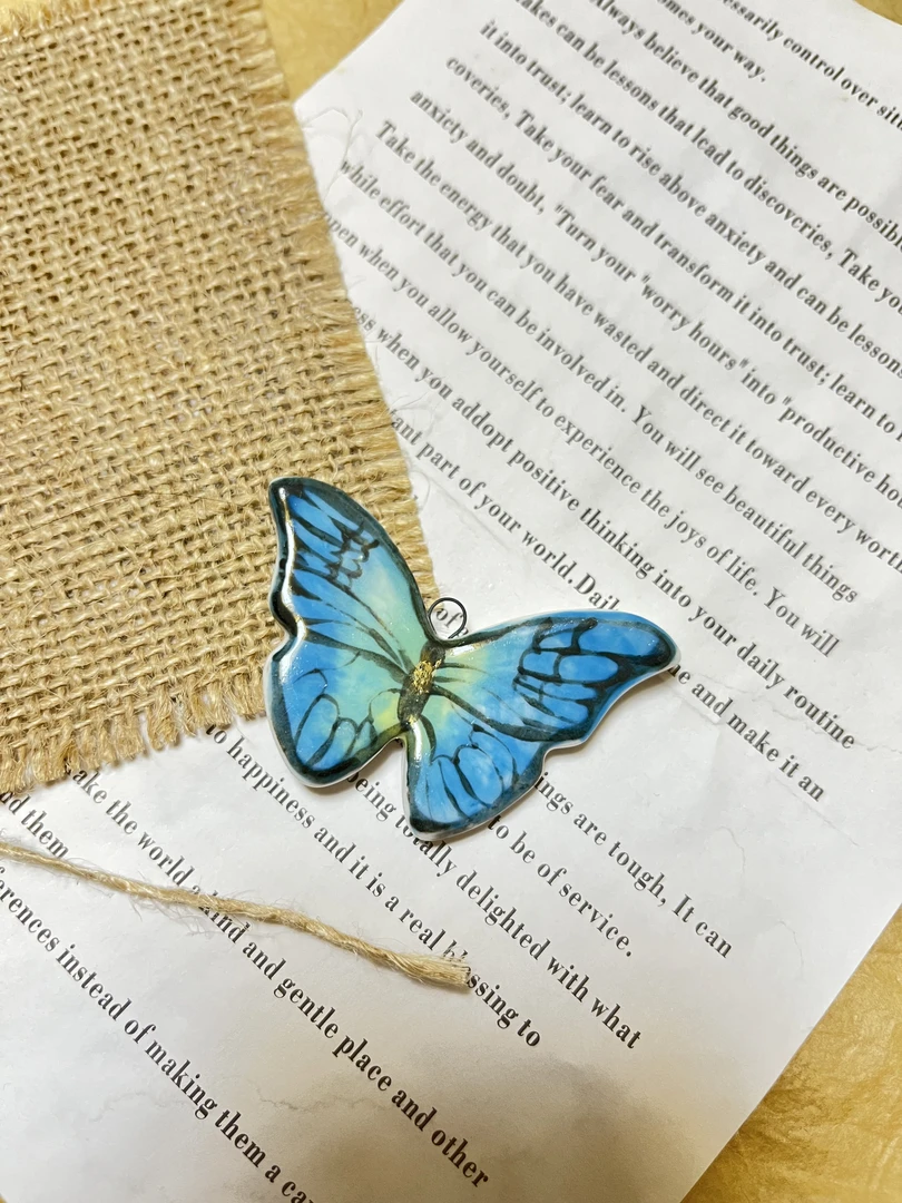 原创手工定制款景德镇高温陶瓷蝴蝶吊坠可DIY项链